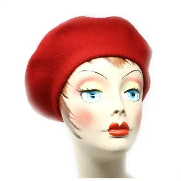 Red Beaded Beret Wool Blend Vintage Inspired Classic Style Hat w Beads - Hey Viv - Picture 2 of 4